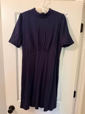 Boden Mock Neck Empire Waist Short Sleeve Mini Dress, Navy, 10R